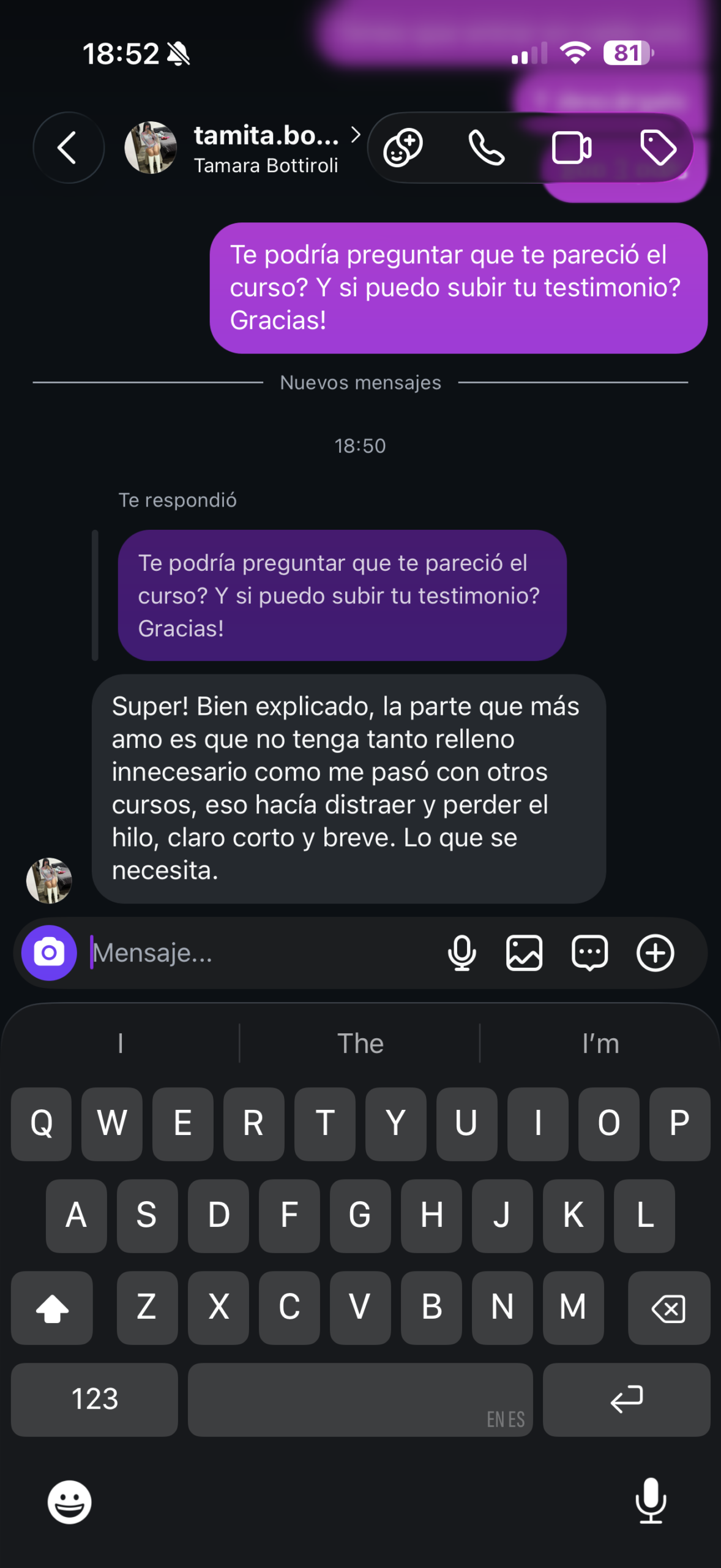 Testimonio de Tamita — alumna Escuela Viral