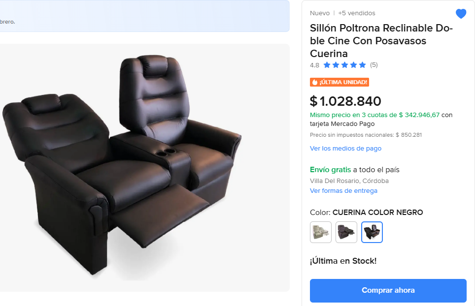 Sillón en Mercado Libre